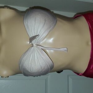 L shimmery metallic cupped bikini top tie back faux tie front